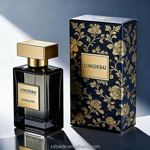 Botella de Perfume Cuadrada de Lujo Personalizada para Hombre, Vacía, de 30ml, 50ml, 100ml, de Vidrio Negro con Pulverizador, Tapa Dorada y Caja - Product Image 1