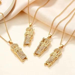 Pendentif religieux en acier inoxydable plaqué or 18 carats, Santa Muerte, Saint Jude, Vierge Marie, Jésus, charme Hip Hop, amulette catholique - Product Image 1