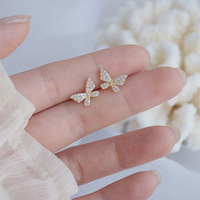 S925 deux pièces papillon oreille manchette boucles d'oreilles une pièce perle chaîne gland Super fée boucles d'oreilles