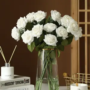 Bunga Palsu Buket Flanel Bunga Mawar Buatan, Satu Kepala Mawar Bunga Artifisial untuk Dekorasi Pernikahan Rumah