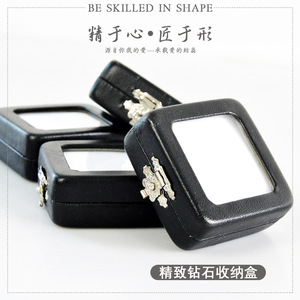 Vetro in pelle nera con serratura portatile con Display a <span class=keywords><strong>diamante</strong></span> sfuso in plastica in pelle sintetica con pietre preziose - Product Image 2