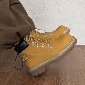 Botas con suela gruesa, aumento de altura, diseño cómodo de caña alta, estilo retro de motocicleta, con cordones, para montañismo al aire libre. - Product Image 3