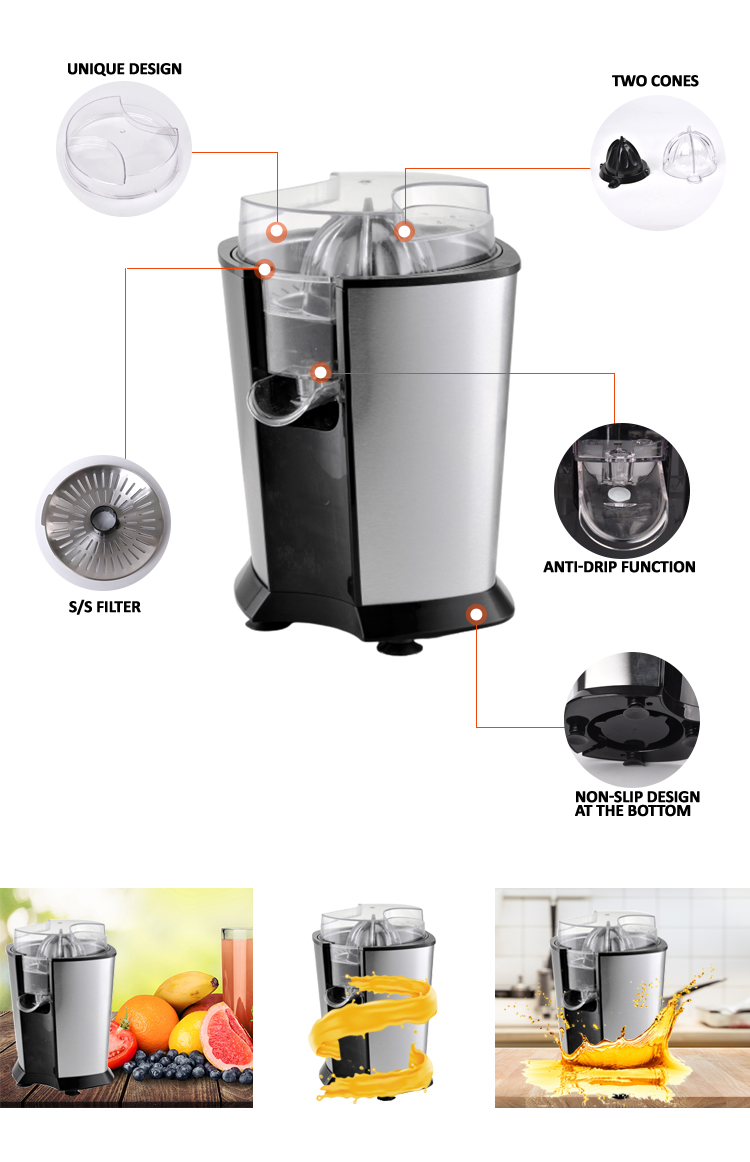 New hot selling household appliances stainless steel 160W powerful all copper motor citrus juicer