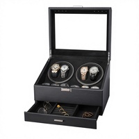 Remontoir de montres de luxe en cuir bionique à 4 emplacements avec 6 compartiments de rangement et tiroir à bijoux et lunettes pour usage professionnel, domestique ou en showroom