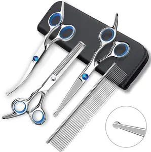 Professional 5 in 1 Dog Hairdressing Set Grooming Scissors Kit with Safety Round Tips