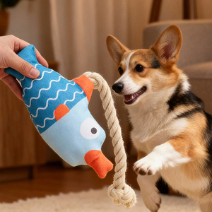 Jouet à tirer pour chien en corde de coton couineur - Poisson simulé à mâcher pour l'auto-entretenement - Fourniture durable pour animaux de compagnie - Product Image 3