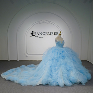 Gt26079 Light Blue Ruffle <b>Flower</b> Quinceanera Gown Sparkly Strapless Bodice Princess Ball Gown For <b>Sweet</b> 16 Party Jancember - Product Image 2