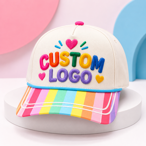 Gorra de Béisbol con Parche Frontal Personalizado, Borde Verde Menta con Rayas, Corona con Puntos, Estilo Informal, de Algodón Oxford, Sarga y Tela de Rizo - Product Image 3