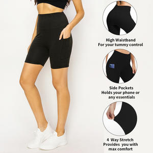 LOGO personnalisé Short de motard pour femmes à taille haute Short de course à pied en spandex tricoté avec poches - Product Image 2