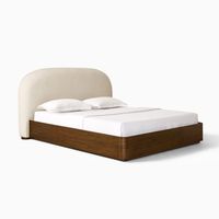Cadre de lit en bois de luxe moderne avec tête de lit rembourrée et incurvée, lit plateforme avec base en bois massif pour projet de villa ou d'hôtel OEM/ODM