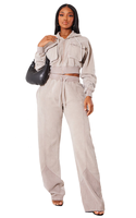 KY Baggy Wholesale Sudadera con capucha corta tipo cargo con efecto lavado y Pantalones de chándal holgados