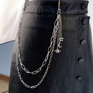 Cadena de cintura de doble capa con diseño de estrella, luna y planeta, de aleación de zinc, unisex, para uso diario, regalo de boda, estilo hip hop. - Product Image 4