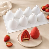 Moule en silicone 8 ou 15 cavités pour gâteaux, mousses et desserts aux fruits (fraise), style français, réaliste, compatible four et chocolat