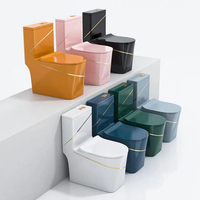 Toilette monobloc de luxe multicolore ligne or noire ensemble de cuvette de toilette monobloc en céramique