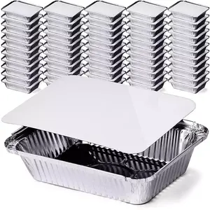 1000 paket 2.25LB Oblong panci Aluminium grosir baki makanan Aluminium sekali pakai wadah makanan Foil Aluminium dengan tutup plastik