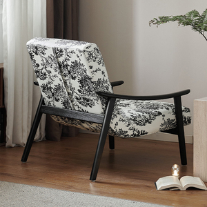 Chaise de canapé simple rétro moderne en bois massif motif de fleurs en cuir inclinable mobilier de loisirs pour bureau salon hôtel - Product Image 4