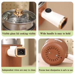 Mini-cocotte électrique Great Bear à long manche, avec revêtement en acier inoxydable 304, 1,8 L, petite et personnelle, idéale pour dortoir, bureau, voyage, pour faire une soupe chaude - Product Image 6