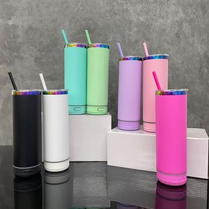 Matt Colored <b>Macaron</b> Powder Coated Rainbow Plated Colorful Speaker Sublimation Tumbler for Uv Dtf Wraps - Product Image 1