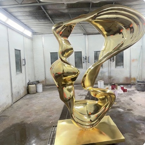 Escultura Abstracta Grande Personalizada de Acero Inoxidable, Arte Metálico Pulido con Acabado Espejo <span class=keywords><strong>Dorado</strong></span> Fluido para Vestíbulo de <span class=keywords><strong>Hotel</strong></span> - Product Image 3