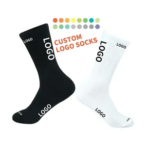 Custom Logo Socks Print Embroidered Jacquard Socks White Black Men Unisex Cotton Socks