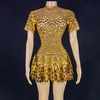 Robe mini à paillettes noires, tenue de danse de boîte de nuit, vêtements de performance de haute qualité, combinaison, robes rouges d'anniversaire