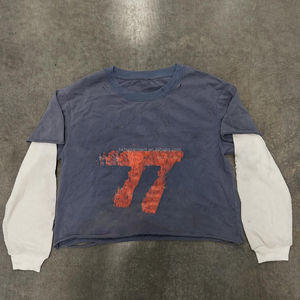 เสื้อยืดแขนยาวสองชั้นทรงโอเวอร์ไซส์สำหรับผู้ชาย ผ้าฝ้าย 100% แต่งขอบดิบ พิมพ์ลาย DTG สไตล์วินเทจฟอกสีแบบย้อนยุค - Product Image 2