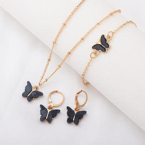 Butterfly Jewelry <b>Set</b> Gold Plated Alloy Necklace Earrings <b>Bracelet</b> Women's Party Cute Fashion Jewelry - Product Image 2