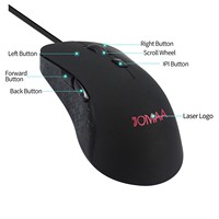 Ratón para juegos con cable JOMAA, 6 botones, óptico, retroiluminado con LED, ergonómico, para mano derecha, USB, para PC y portátil.