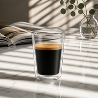 Gobelet à café en verre borosilicate à double paroi fait main, verre transparent, tasse à thé au lait