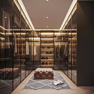 Armadi di Lusso Personalizzati dal Produttore, Guardaroba in Legno per Camera da Letto <span class=keywords><strong>con</strong></span> Porte in Vetro e Luci LED - Product Image 4