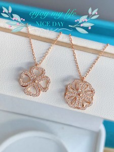 18K מוצק זהב VS טבעי יהלומי <span class=keywords><strong>4</strong></span> עלה תלתן תליון שרשרת עלה זהב מעודן נשים סיבוב קסם שרשרת - Product Image 3