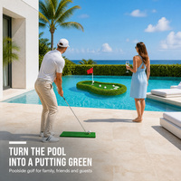 Tapis de golf flottant pour piscine, en gazon artificiel, avec drapeau et coupelle, pour jeu de golf extérieur