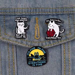 En gros, Broches en métal à motifs de dessins animés, amusantes, DND, Chat, Requins, Épée, Broche, Badge de revers, Épingle en émail, Badge animal chaton, avec les messages 'It's Fine I'm Fine' - Product Image 2