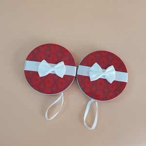 New Style China Wholesale Custom Red Festive Round Cosmetic Tin Box Gift Jewelry Tin Box White Bow