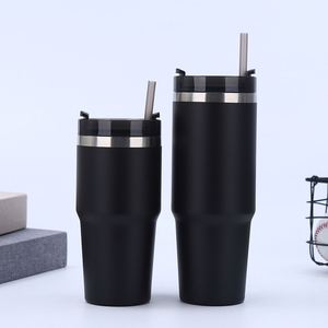 Gobelet isotherme en acier inoxydable à double paroi de 30 oz avec poignée et couvercle à paille pour camping et voyages en voiture - Product Image 6