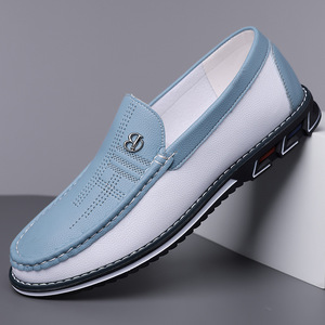 Mocassins pour hommes à bout rond, à enfiler, respirants, semelle extérieure en caoutchouc, doublure en PU, avec boucle décorative, couleur unie, chaussures de conduite décontractées, taille 48 - Product Image 1
