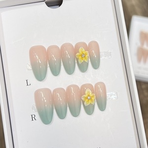 Ongles à presser Jade Elegance avec motif français vert clair sculpté en 3D, design simple nude, amovibles, pour l'exportation - Product Image 2