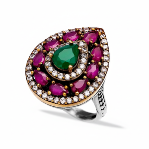 New Fashion Ottoman Design Wholesale Handcrafted Authentic 925 <b>Silver</b> <b>Ring</b> <b>Emerald</b> Ruby Stone - Product Image 2