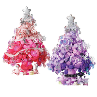 Ensemble de blocs de construction pour arbre de Noël, 2 pièces, modèle de briques florales roses et violettes avec étoile et flocon de neige, décoration de Noël DIY, cadeau