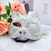 Voile vénitien haut de gamme en forme de visage de chat orné de diamants, demi-visage, en stock