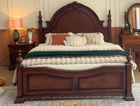Lit de Roi Classique en Bois Massif Sculpté pour Villa et Mobilier de Chambre Antique GSA38-GSA39