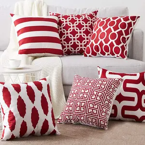 Home Decor <strong>Red</strong> White Moroccan Geometric Single Print Pillow case Polyester Throw Pillow <strong>Cover</strong> 18*18 Inch <strong>Cushion</strong> <strong>Cover</strong> - Product Image 1
