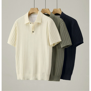 Chemise à manches courtes côtelée pour homme, couleur unie, coupe ample, disponible en abricot, noir, bleu, vert, tailles MLXL2XL3XL - Product Image 5