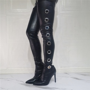 Botas Largas Ajustadas al Cuerpo para Mujer, Nuevo Diseño, con Orificios, Estilo Stiletto, para Club Nocturno, por Encima de la Rodilla, Talla Grande 47 - Product Image 5