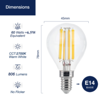 Ampoules LED en verre transparent P45 E14 6,5W pour le marché européen, vente en gros OEM, pour lustres décoratifs