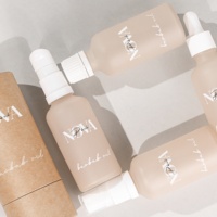 Flacon compte-gouttes en verre dépoli beige nude, flacon pompe pour sérum, flacon vaporisateur pour brume faciale, flacons de soin de la peau avec boîte cylindrique ronde