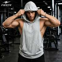Débardeur de sport à capuche pour homme, avec cordon de serrage et poche, idéal pour la musculation et la gym