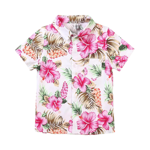<span class=keywords><strong>Chemise</strong></span> hawaïenne décontractée pour petit et grand garçon 100% popeline de coton boutonnée hauts à manches courtes pour l'été - Product Image 1