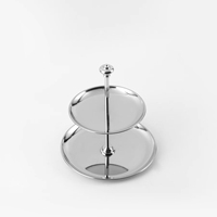 Plateau de service rond à double niveau en acier inoxydable, plateau à fruits et desserts à deux étages, support en métal, décoration de table à domicile