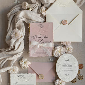 Invitations de <span class=keywords><strong>mariage</strong></span> haut de gamme <span class=keywords><strong>rose</strong></span> et blanc pour l'international, avec impression par gravure, procédé de gaufrage et marquage à chaud, pour personnalisation en gros - Product Image 1